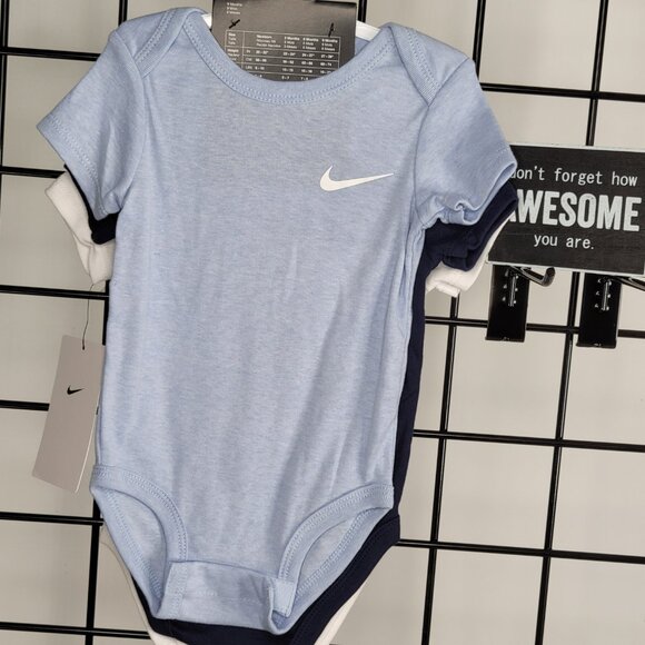 Nike Baby 3-Pack Bodysuits - Navy, Light Blue, & White - Soft & Sporty Essential